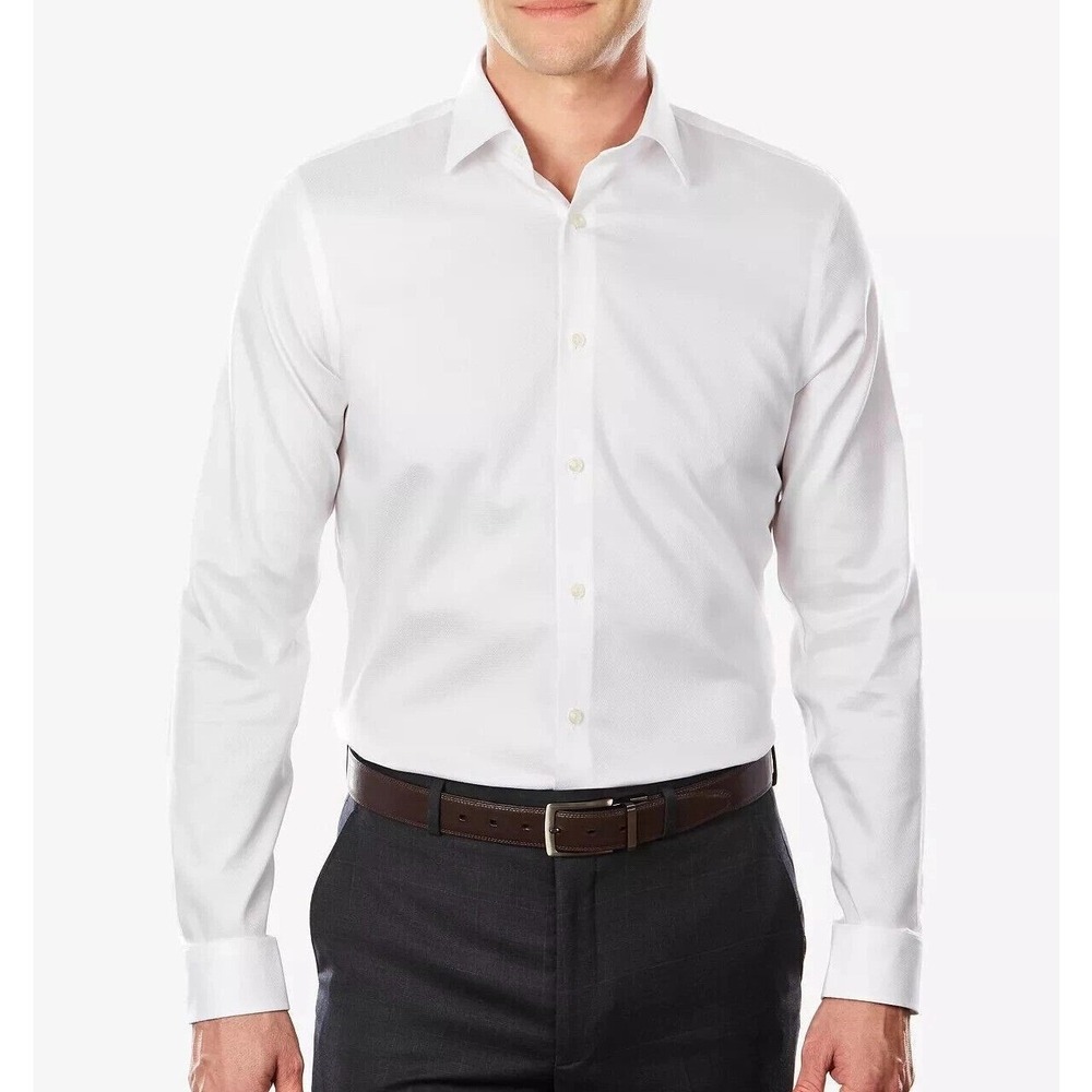 NWOT Calvin Klein Men's L 16 32/33 White Steel+ Herringbone Dress Shirt Cotton